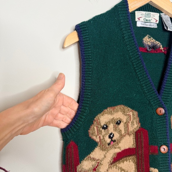 Vintage Hand-Embroidered Dog Sweater Vest Button Front Knit Cottagecore Grandpa - Picture 6 of 15